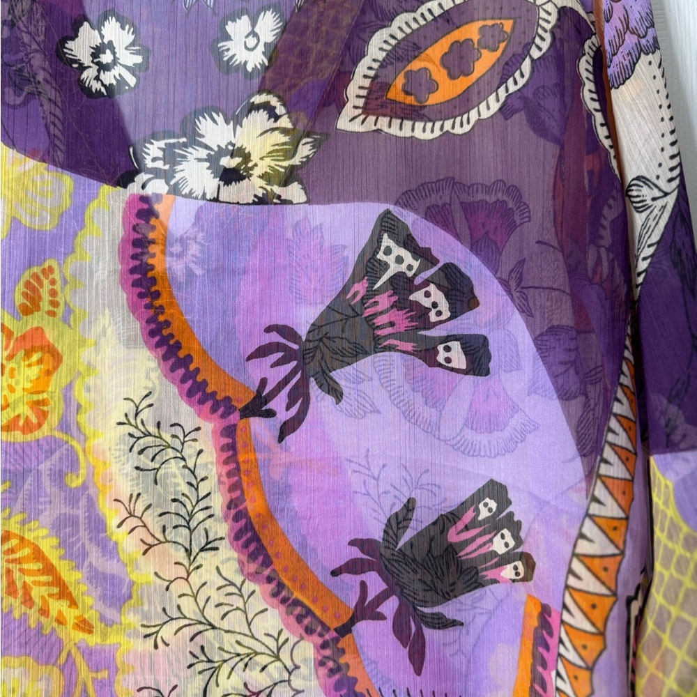 India boutique cover-up, S, orange, purple and yellow, very sheer, NWOT - Picture 10 of 11